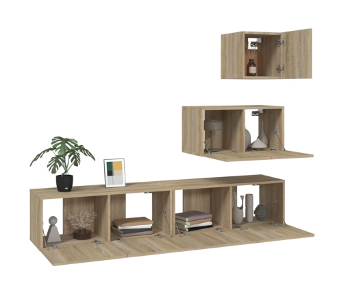 Set de muebles para TV 4 pzas madera contrachapada roble Sonoma