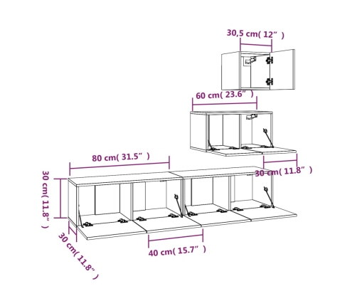 Set de muebles para TV 4 pzas madera contrachapada roble Sonoma