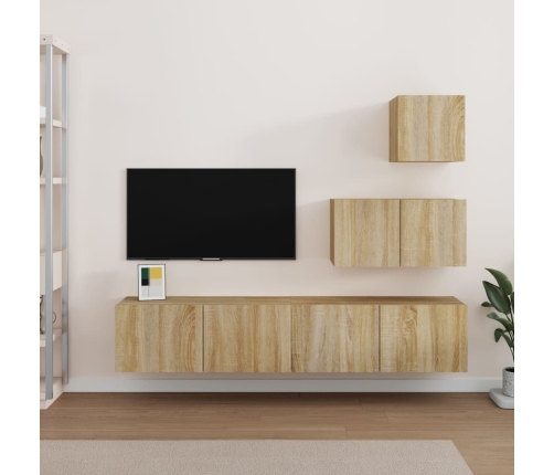 Set de muebles para TV 4 pzas madera contrachapada roble Sonoma