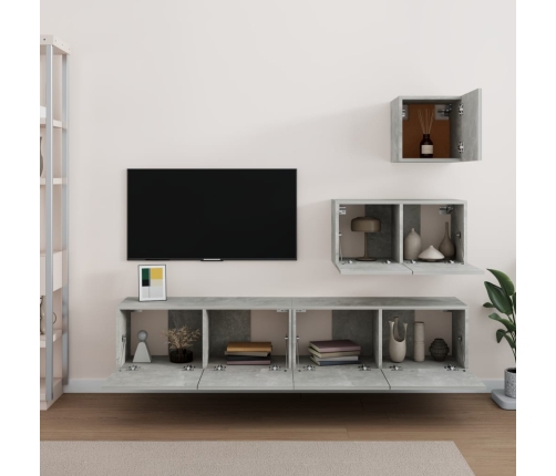 Set de muebles de TV 4 pzas madera contrachapada gris hormigón