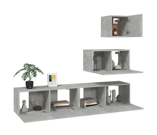 Set de muebles de TV 4 pzas madera contrachapada gris hormigón