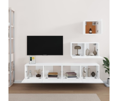 Set de muebles de TV 4 pzas madera contrachapada blanco brillo