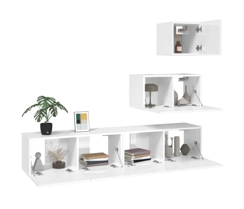 Set de muebles de TV 4 pzas madera contrachapada blanco brillo