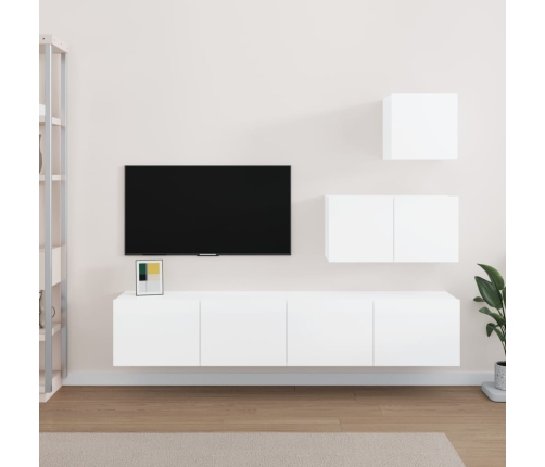 Set de muebles de TV 4 pzas madera contrachapada blanco brillo