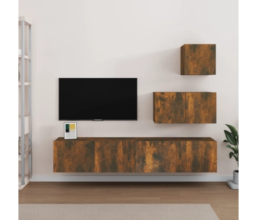 Set de muebles de TV 4 pzas madera contrachapada roble ahumado