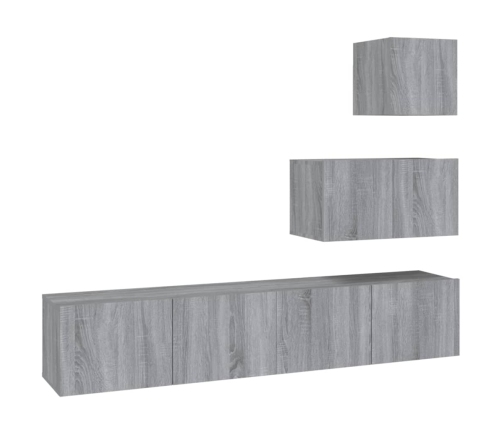 Set de muebles para TV 4 pzas madera contrachapada gris Sonoma