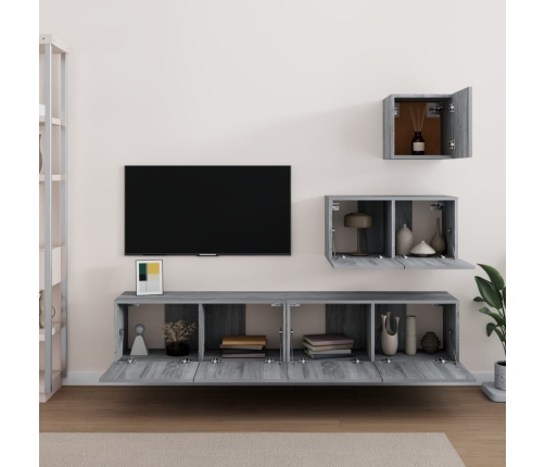 Set de muebles para TV 4 pzas madera contrachapada gris Sonoma