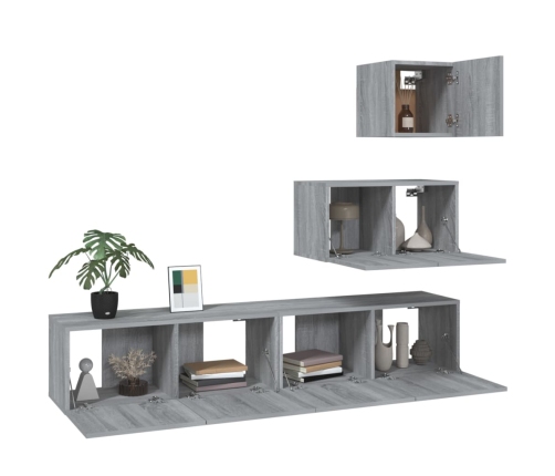 Set de muebles para TV 4 pzas madera contrachapada gris Sonoma