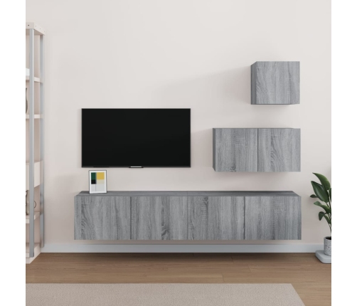 Set de muebles para TV 4 pzas madera contrachapada gris Sonoma