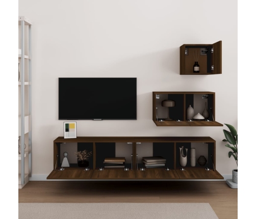 Set de muebles para TV 4 pzas madera contrachapada marrón roble