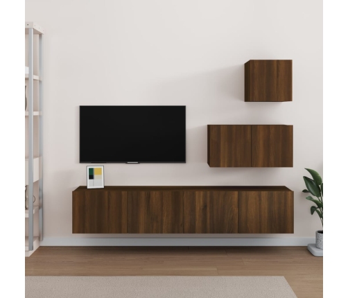 Set de muebles para TV 4 pzas madera contrachapada marrón roble