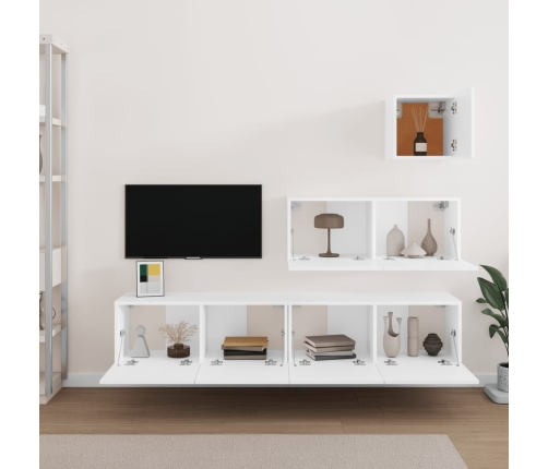 Set de muebles para TV 4 piezas madera contrachapada blanco