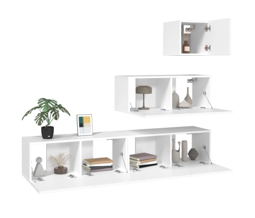 Set de muebles para TV 4 piezas madera contrachapada blanco