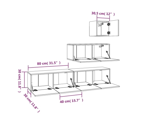 Set de muebles para TV 4 piezas madera contrachapada blanco