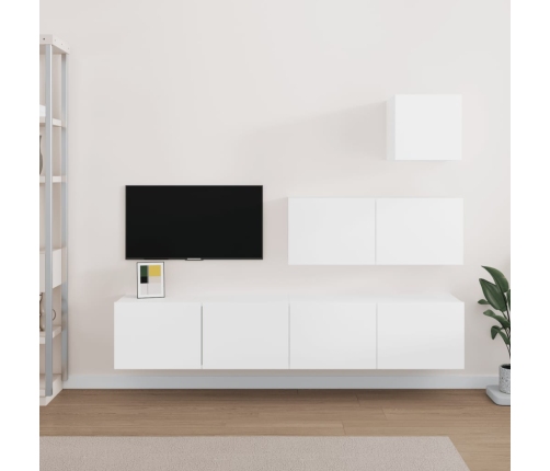 Set de muebles para TV 4 piezas madera contrachapada blanco