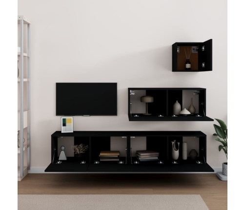 Set de muebles para TV 4 piezas madera contrachapada negro