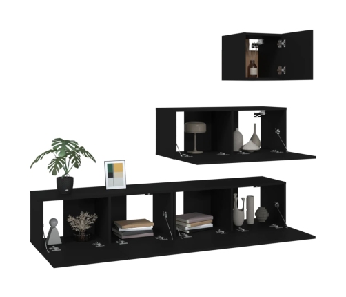 Set de muebles para TV 4 piezas madera contrachapada negro