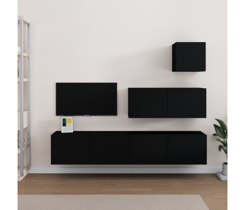 Set de muebles para TV 4 piezas madera contrachapada negro