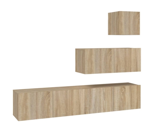 Set de muebles para TV 4 pzas madera contrachapada roble Sonoma