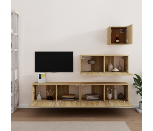 Set de muebles para TV 4 pzas madera contrachapada roble Sonoma