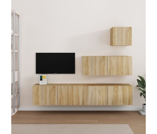 Set de muebles para TV 4 pzas madera contrachapada roble Sonoma