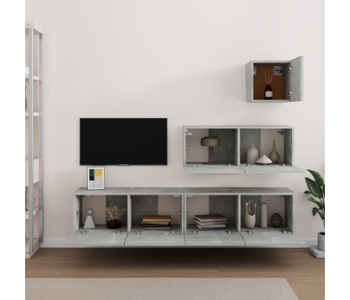 Set de muebles de TV 4 pzas madera contrachapada gris hormigón