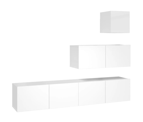 Set de muebles de TV 4 pzas madera contrachapada blanco brillo