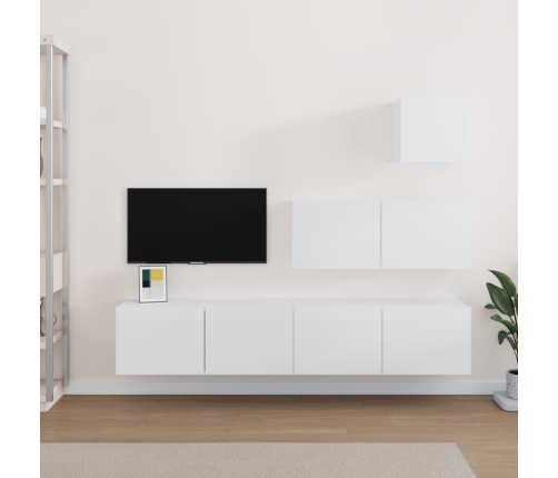 Set de muebles de TV 4 pzas madera contrachapada blanco brillo