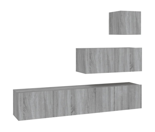 Set de muebles para TV 4 pzas madera contrachapada gris Sonoma