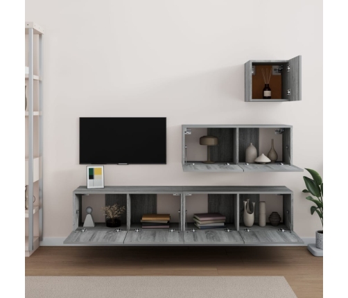 Set de muebles para TV 4 pzas madera contrachapada gris Sonoma