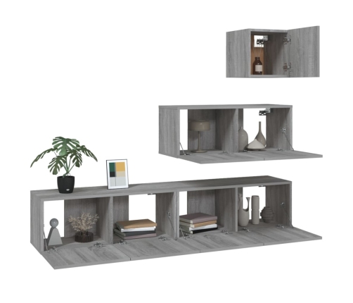 Set de muebles para TV 4 pzas madera contrachapada gris Sonoma