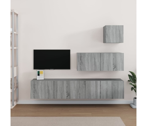 Set de muebles para TV 4 pzas madera contrachapada gris Sonoma