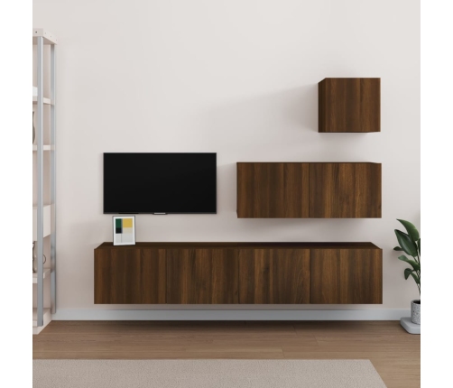 Set de muebles para TV 4 pzas madera contrachapada marrón roble