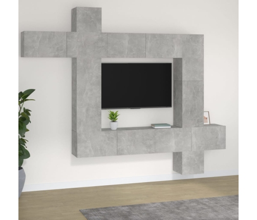 vidaXL Set de muebles de TV 9 pzas madera contrachapada gris hormigón