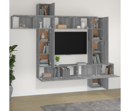 vidaXL Set de muebles para TV 9 pzas madera contrachapada gris Sonoma