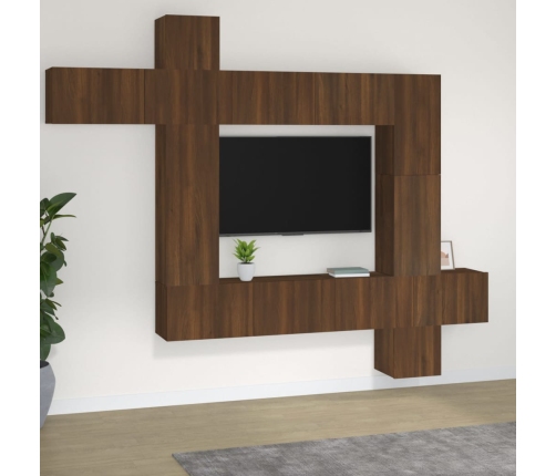 Set de muebles para TV 9 pzas madera contrachapada roble marrón