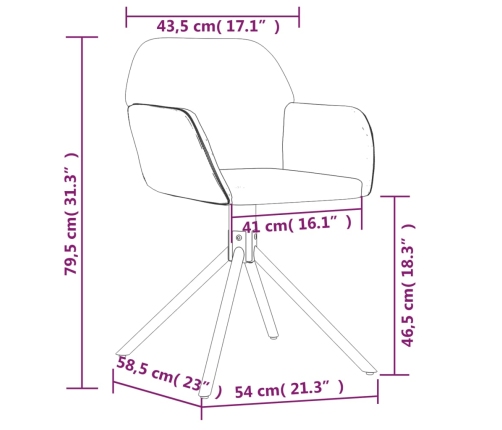 Sillas de comedor giratorias 2 uds de terciopelo gris claro