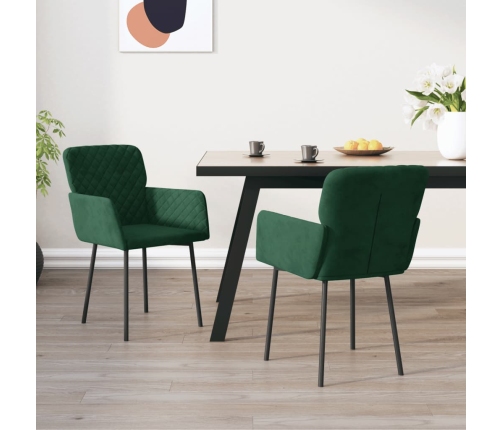 Sillas de comedor 2 unidades terciopelo verde oscuro