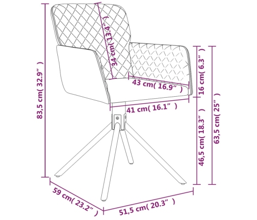 Sillas de comedor giratorias 2 uds terciopelo azul