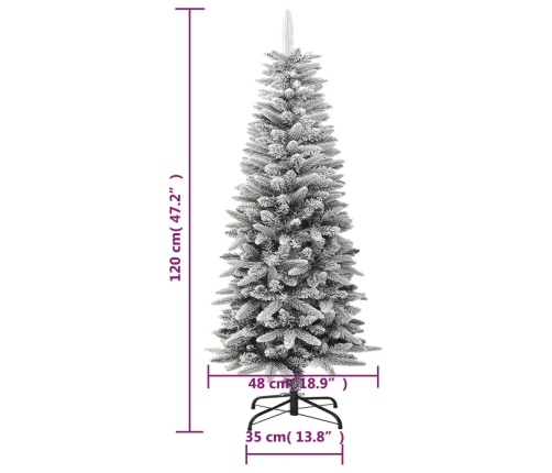 Árbol de Navidad artificial estrecho con nieve PVC y PE 120 cm