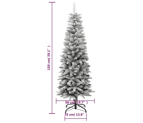 Árbol de Navidad artificial estrecho con nieve PVC y PE 150 cm