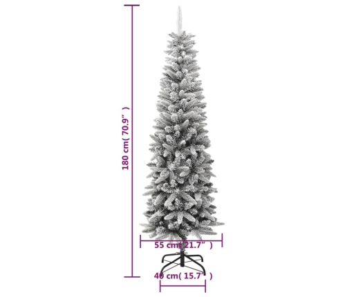 Árbol de Navidad artificial estrecho con nieve PVC y PE 180 cm