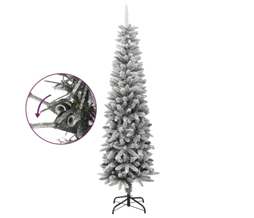 Árbol de Navidad artificial estrecho con nieve PVC y PE 210 cm