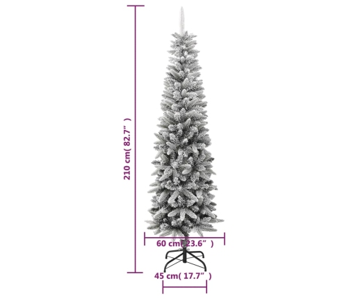 Árbol de Navidad artificial estrecho con nieve PVC y PE 210 cm