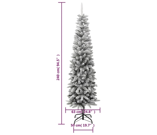 Árbol de Navidad artificial estrecho con nieve PVC y PE 240 cm