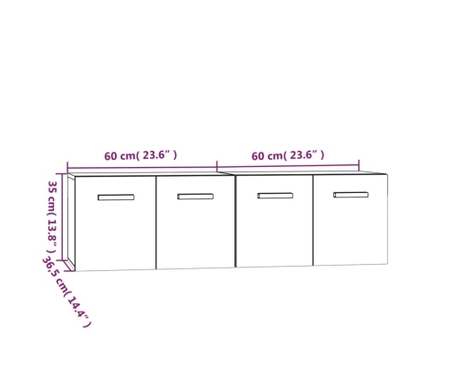 Armarios pared 2 uds contrachapada roble ahumado 60x36,5x35cm