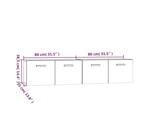 Armarios pared 2 uds contrachapada gris hormigón 80x35x36,5 cm