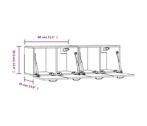 Armarios de pared 2 uds contrachapada roble marrón 80x35x36,5cm