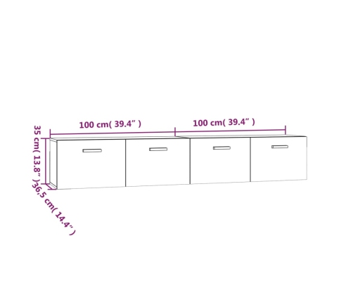 Armarios de pared 2 uds contrachapada negro 100x36,5x35 cm