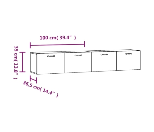 Armarios de pared 2 uds contrachapada negro 100x36,5x35 cm